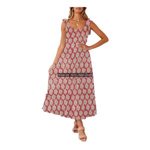 Robe d'été bohème en coton pour femme, style indien, imprimé floral, bretelles spaghetti, vente en gros - Product Image 5