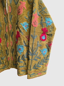 Plus Size Women'<b>s</b> Floral Embroidered Cotton Jacket Mandarin Collar Full Sleeve Autumn Wear Hand Embroidery Zipper Closure - Product Image 4