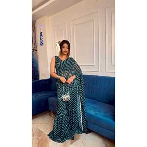 Elegante XS Party Wear Sharara Saree Hermosa Leheriya Imprimir - Product Image 4