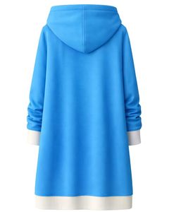 <b>Blue</b> Long Zip <b>Hoodie</b> <b>Womens</b> Winter Fleece Hooded Sweatshirt Coat With Kangaroo Pockets Casual Warm Outerwear OEM Custom Factory - Product Image 2