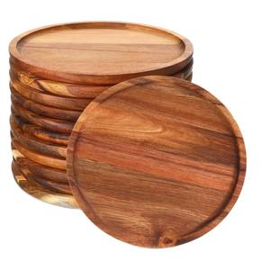 Assiette de service en bois vintage bohème rustique biodégradable écologique de 10 pouces, faite à la main, compatible micro-ondes, vente en gros - Product Image 1