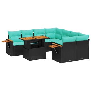 Juego de sofás de patio de ratán sintético negro de 9 piezas con cojines, muebles elegantes para exteriores - Product Image 2