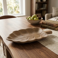 Plateau décoratif minimaliste en bois de teck écologique, en forme de feuille, sculpté, plateau à fruits, artisanat balinais de luxe, de qualité supérieure