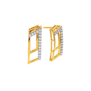 Pendientes de Diamantes Rectangulares Elegantes, Minimalistas, de Oro Amarillo, con Diamantes Redondos Brillantes, para Uso Diario, para Mujer - Product Image 2