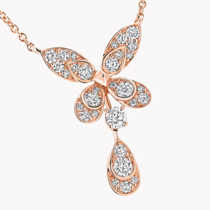 Collier pendentif papillon en or rose avec serti de diamants ronds, bijoux de luxe pour femmes, chaîne à maillons - Product Image 2