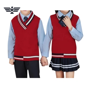 Chaleco Escolar Formal Personalizado de Algodón Tejido, Cuello en V, Sin Mangas, para Niños Unisex, con Logotipo Personalizado - Product Image 1