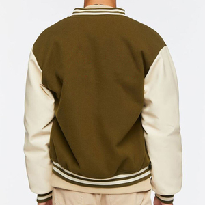 OEM Sportswear Wool Body Leather Sleeve Varsity Jacket Top Quality College Men's Olive Cream Reversible Winter Men's Jackets - Product Image 2