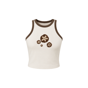 Camiseta sin Mangas Roja con Bordado Floral Blanco, Cuello Redondo, Tiras Blancas, Estilo Casual Primavera/Verano, Transpirable, para Mujer - Product Image 4