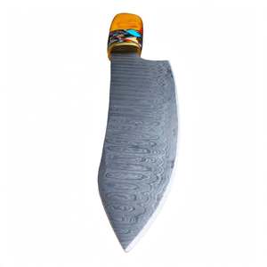 Couteau de cuisine artisanal en acier Damas, manche en mosaïque de résine jaune - Product Image 6