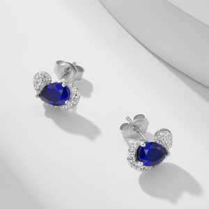 Boucles d'oreilles de luxe en argent 925 avec saphir taille poire et halo de diamants pour femme, bijoux de mariage plaqués rhodium - Product Image 2