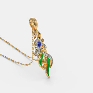 Collier pendentif en or jaune avec émail paon et diamant de laboratoire - Product Image 5