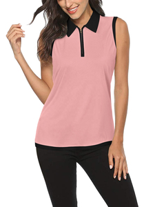 Haut zippé sans manches pour femme, col polo, couleur unie, séchage rapide, coupe sportive, tricoté en polyester de haute qualité - Product Image 3