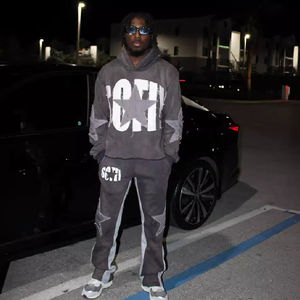 Survêtement unisexe en molleton brodé vintage Y2K |   Ensemble deux pièces streetwear automne |   Logo personnalisé OEM surdimensionné - Product Image 5