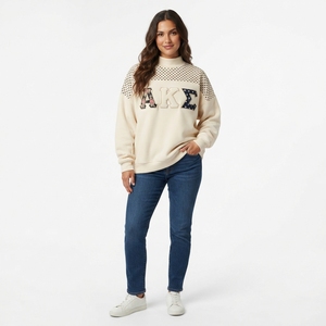 Sweat-shirt à col roulé surdimensionné pour femme, couleur crème, avec lettres brodées, coupe classique, pour l'automne - Product Image 1