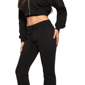 Women Cropped Zip Hoodie Tracksuit Set Slim Jogger <b>Trousers</b> Fitted Waist Casual Two Piece Lounge Outfit Wholesale Apparel Export - Product Image 5