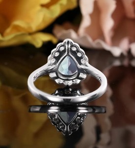 Pear Cut Alexandrite & Moissanite <b>Silver</b> Vintage Engagement Wedding Ring with Color Change Gemstone for Women Luxury - Product Image 6