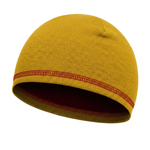 Unisex Yellow Skull Cap With Red Trim 100% Acrylic Knitted Winter Hat Casual Style Adult Size 56-58CM - Product Image 1