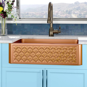 Évier en cuivre artisanal élégant avec motif floral, finition mate, style rustique, à poser sur le comptoir, prix de gros - Product Image 5
