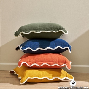 <b>INDIAN</b> TEXTILES H/L Cotton Wave Shape <b>Throw</b> Pillow Cover Removable Washable Solid Color Minimalist Design - Product Image 1