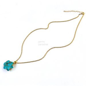 Colgante de flor de turquesa de cobre AAA, collar de flor de cristal para mujer, collar con colgante de piedra preciosa tallada, joyería hecha a mano - Product Image 4