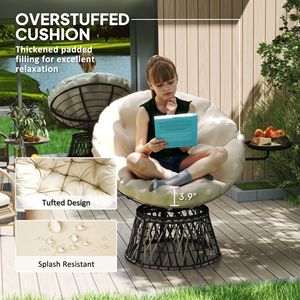 Fauteuil Papasan d'extérieur pivotant à 360 degrés avec coussin beige et plateau latéral - Product Image 6
