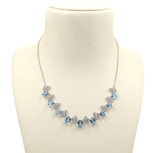 Conjunto de Collar y Pendientes de Plata de Ley 925 con Topacio Azul Natural, Chapado en Rodio, Clásico, Regalo de Boda para Mujer, Fino - Product Image 3