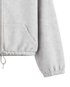 Sudadera corta de forro polar gris claro con cremallera completa para mujer, cuello polo, bolsillos delanteros, dobladillo con cordón ajustable, estilo casual y cálido para la calle - Product Image 5