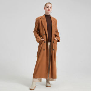 Women Double Breasted Long Coat Notched Lapel Camel Maxi Trench Coat Winter Elegant Outerwear - Product Image 3