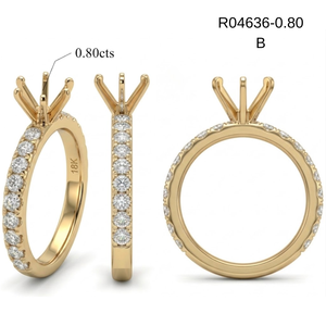 Bague en Or Jaune 18 carats avec Monture Pavé de Diamants, Couronne à 6 Griffes, Demi-Bague Éternité Ronde Élégante, Bijou Personnalisable en Or (Karat et Couleur) - Product Image 5