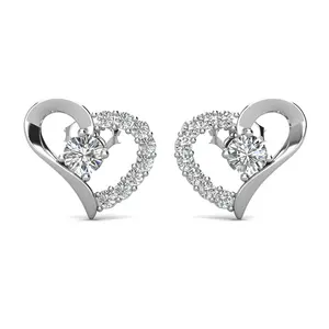 Sterling Silver 925 Premium Austrian Rhinestone Crystal Jewelry Trendy Heart Design Stud Earrings Destiny Jewellery