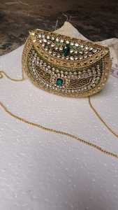 Gold Fashion Chains Mosaic Embellished <b>Clutch</b> Bag Pearl Mirror Work Bridal Evening Handbag Designer <b>Wedding</b> Party Purse - Product Image 4