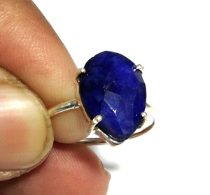 Bague de mariage vintage en argent sterling 925 avec saphir bleu naturel taille poire serti à griffes, bijou artisanal de caractère - Product Image 3