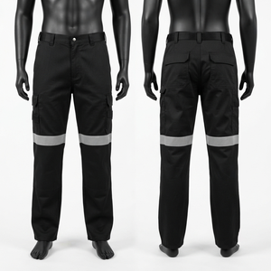 Premium 245 GSM Poly Cotton Twill <b>Work</b> <b>Pant</b> <b>Black</b> Reflective Panel Cargo Custom Logo OEM Quality - Product Image 1