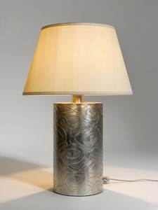 Nyxora Atelier Modern Metal Table <b>Lamp</b> with Swirl Pattern Base <b>Beige</b> Fabric <b>Shade</b> Self-adhesive Indoor Living Room Decor Durable - Product Image 3
