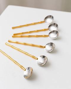 Silver Spoons With Gold Plated Bamboo Design Handle Perfect For Restaurant Tabletop <b>Coffee</b> Tea And Special Gifts From India - Product Image 5
