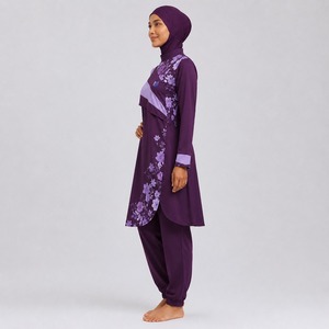 Modest Burkini Set for Women Comfortable Casual Muslim Swimwear with Full Coverage Long Sleeve <b>Top</b> Swim Pants Modest Burkini Set - Product Image 6