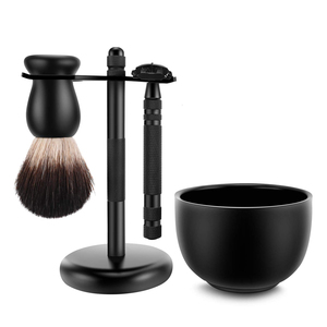 LEO BEAUTY PR0 LUXURY BLACK SHAVING SET Ensemble de rasage pour homme Brosse à raser Rasoir à 5 lames Manche en bois de rose et métal Poils de blaireau pur - Product Image 4