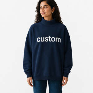Suéter Oversize de Cuello Alto para Mujer, Ligero, de Algodón y Felpa, con Hombros Caídos, Manga Larga, Fabricante Mayorista OEM ODM - Product Image 1