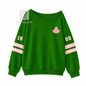 Custom Alpha Kapa Alpha Sorority Breathable Varsity <b>Sweatshirt</b> with Embroidered Logo on Front green pink full Sleeve for Female - Product Image 1