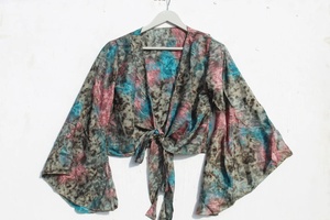 Nouvel arrivage de haut portefeuille Boho Tie Top Bohemian Bell Sleeve Plus Size Fairy Core Wrap Blouse Hippie Tops pour les femmes - Product Image 6