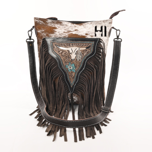 Bolso bandolera de cuero repujado con diseño de cara de toro Longhorn, estilo western para mujer - Product Image 2