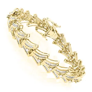 EtherStar Jewels Pulsera de tenis de lujo con diamantes baguette de 6.5 quilates, color E, diseño de espiga festoneada, oro macizo de 18K, regalo para mujer, fiesta - Product Image 3