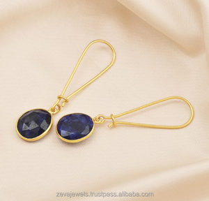 Pendientes llamativos al por mayor, pendientes de piedras preciosas de zafiro teñidas en azul, joyería de diseñador minimalista - Product Image 4