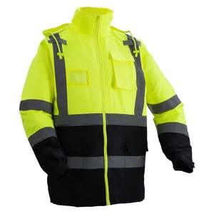 Class 3 Safety <b>Jacket</b> Canvas Front Fluorescent Reflective Tape Quilted <b>Jacket</b> for Roadside <b>Workers</b> - Product Image 1
