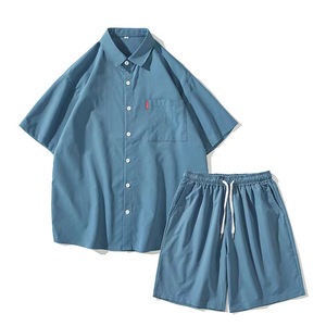 Conjunto de Camisa de Manga Corta y Pantalones Cortos Negros para Hombre, Talla Grande, Color Sólido, Ropa Casual de Verano, Tejido de Algodón - Product Image 4
