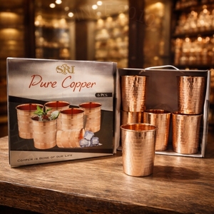 Pure Copper Vintage Style Handmade Hammered Tumbler Set 6-Piece Dishwasher Safe Large Capacity Reusable <b>Drinkware</b> for Home - Product Image 1