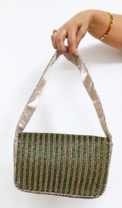 Beaded <b>for</b> Evening <b>Bag</b> with Green Floral Pattern Shoulder Strap Handmade Cotton Lining Elegant <b>Wedding</b> Gift Party Accessory - Product Image 6