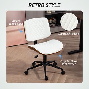 Home Office <b>Chair</b> White PU Leather <b>Desk</b> <b>Chair</b> with Wheels 360 <b>Swivel</b> Adjustable Height for Reading - Product Image 4
