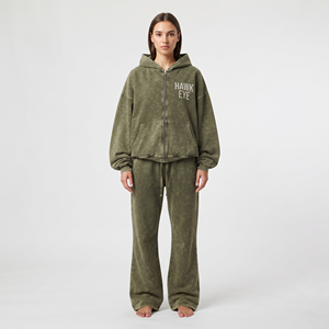 Ensemble survêtement femme deux pièces avec sweat à capuche zippé oversize et pantalon de jogging, tenue streetwear, fabricant OEM ODM - Product Image 5