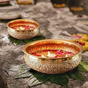 Versatile Metal Urli Bowl with <b>Deep</b> Design for Water Flower Holding Traditional Indian Motifs Home Decor for Wedding Occasions - Product Image 6